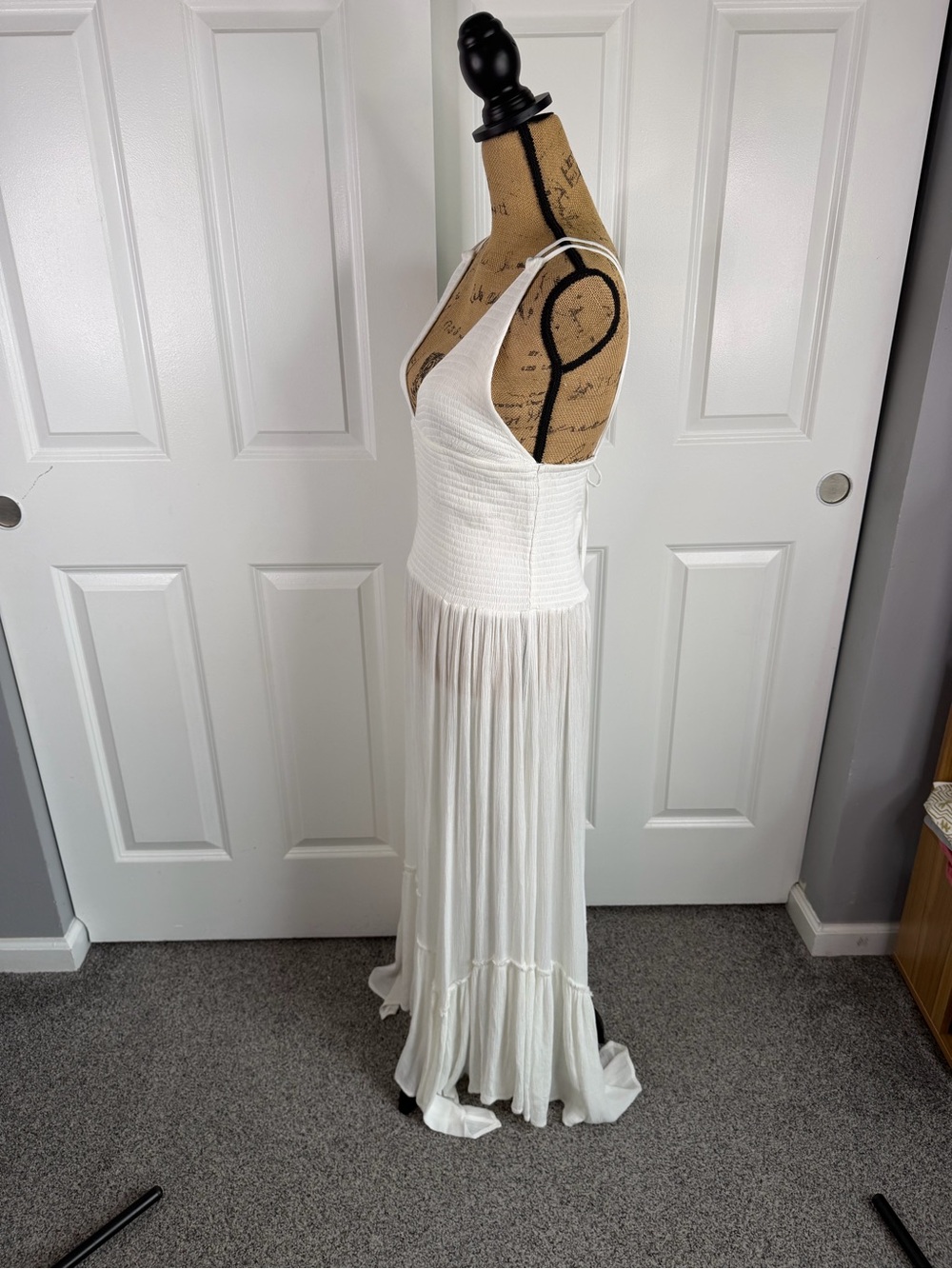 Free People White Smocked Maxi Dress Beach Boho Sz M NWOT - Picture 7 of 13